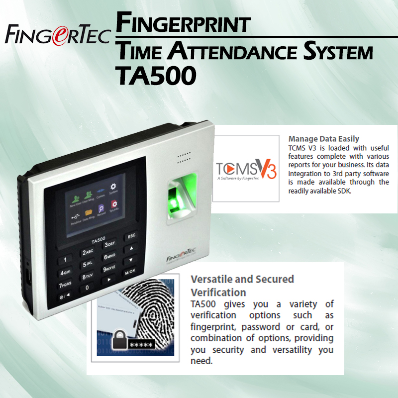 FingerTec TA500 Biometric Fingerprint Thumbprint Time Attendance Machine Fingerprint