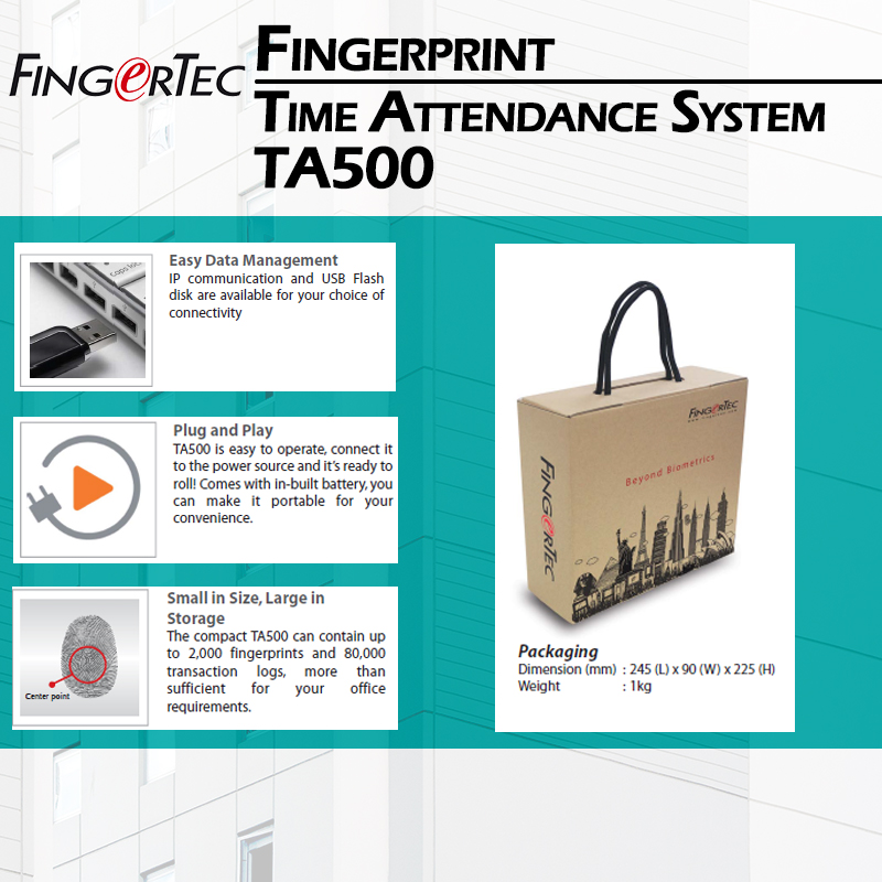 FingerTec TA500 Biometric Fingerprint Thumbprint Time Attendance Machine Fingerprint