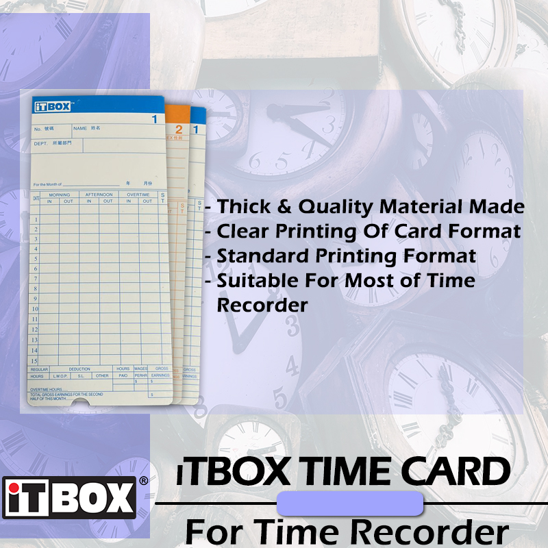 iTBOX Time Card Time Recorder Card Punch Card 6 Column 100pcs/Pack