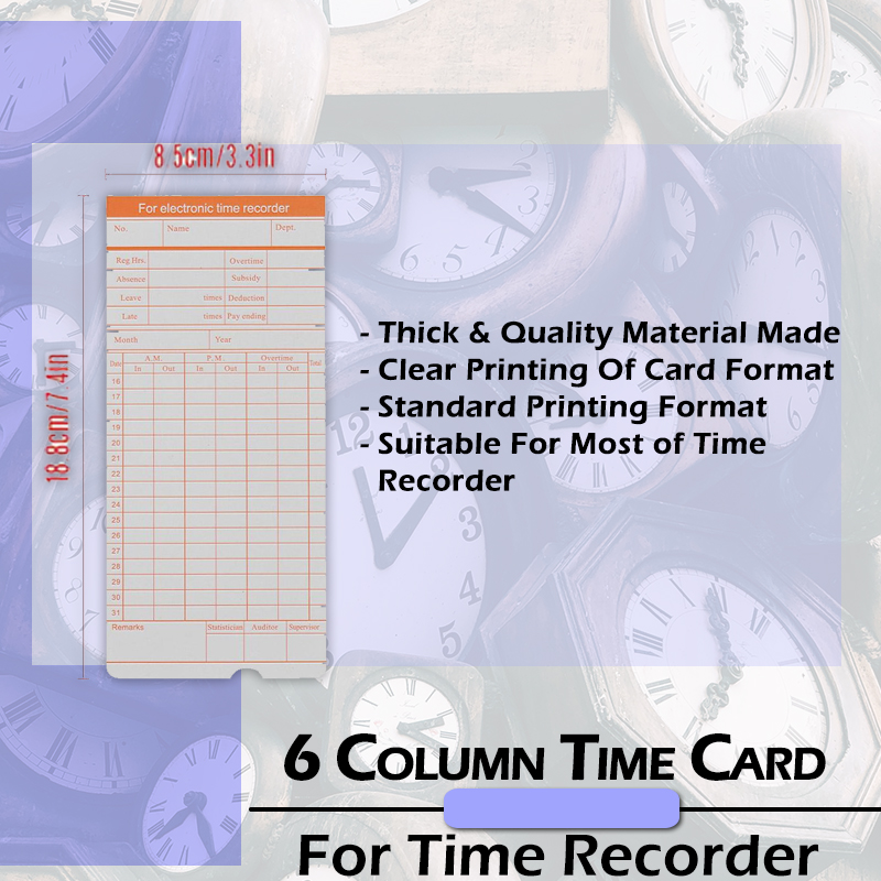 Punch Card Time Card 6 Column 100pcs/Pack | Time Recorder Card 100 Sheet