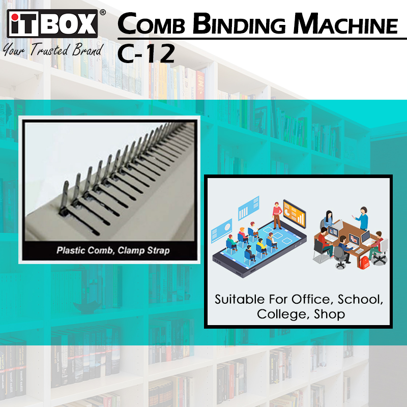 iTBOX Comb Binding Machine C-12 | Heavy Duty Comb Binder | A4 Paper Puncher Binding | Document Bin
