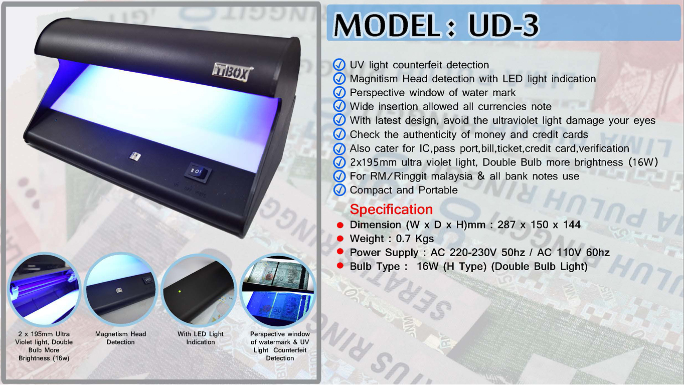 Bank Money UV Detector iTBOX MD-3 | Fake Note Detector Note Detector | Mesin UV Wang Palsu |