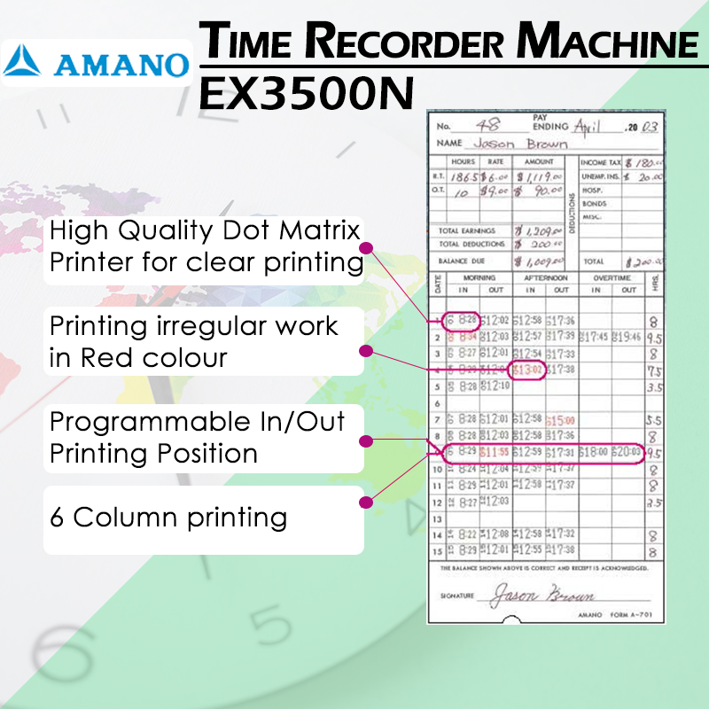 AMANO EX3500 Time Recorder Punch Card Machine With Card & Rack Aston