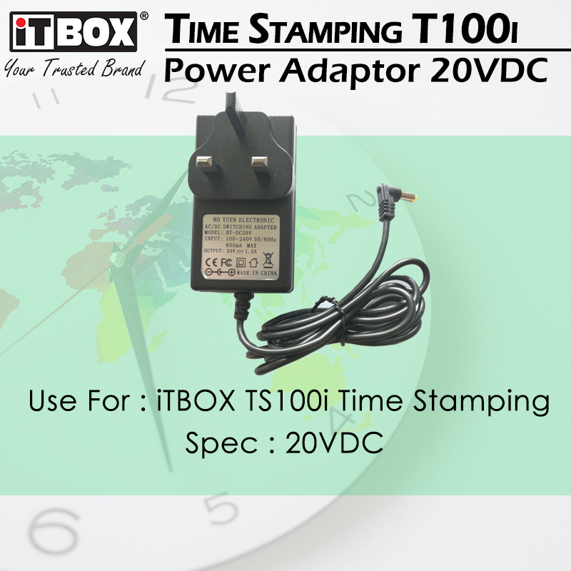 iTBOX TS100i Original 20VDC Power Adaptor | Power Plug For iTBOX TS100i Time Stamping