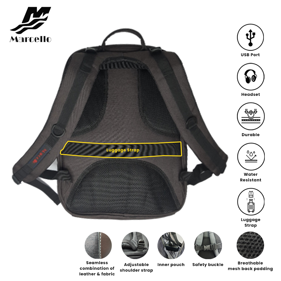 MARCELLO Multifunctional Laptop Backpack with USB Charging & Headphone Port (1") MC09-M18136