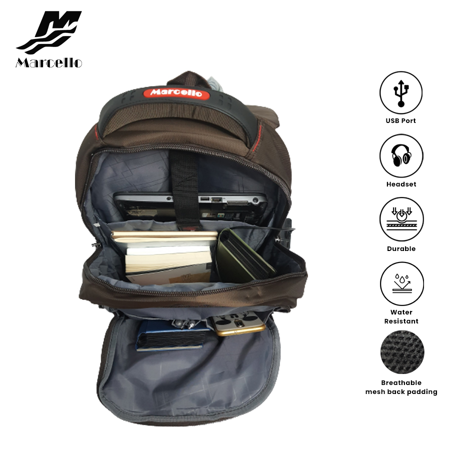 MARCELLO Multifunctional Laptop Backpack with USB Charging & Headphone Port (1") MC09-M19659