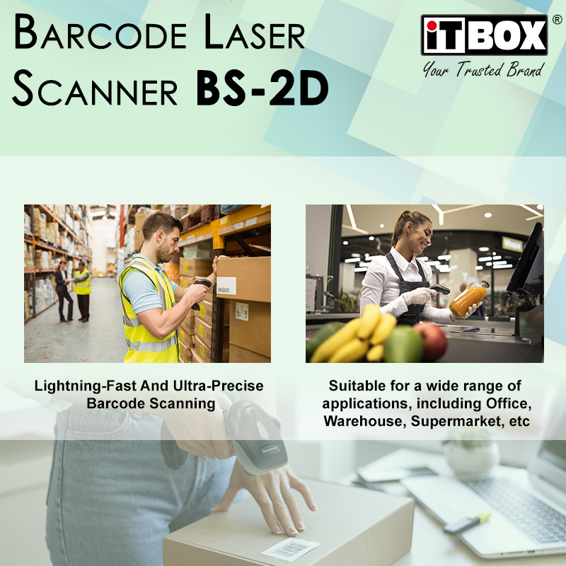 iTBOX Barcode Laser Scanner | QR Code Scanner | Pengimbas Barkod | Wireless Wired Barcode Scanner